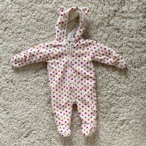 Old Navy Polka Dot Baby Footie Fleece Hooded Bear Ears Winter Suit Zipper 0/3 mo